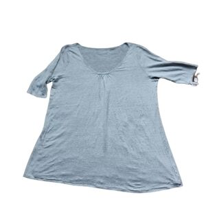Eileen Fisher Linen 3/4 Sleeve Longline Top Large Light Gray